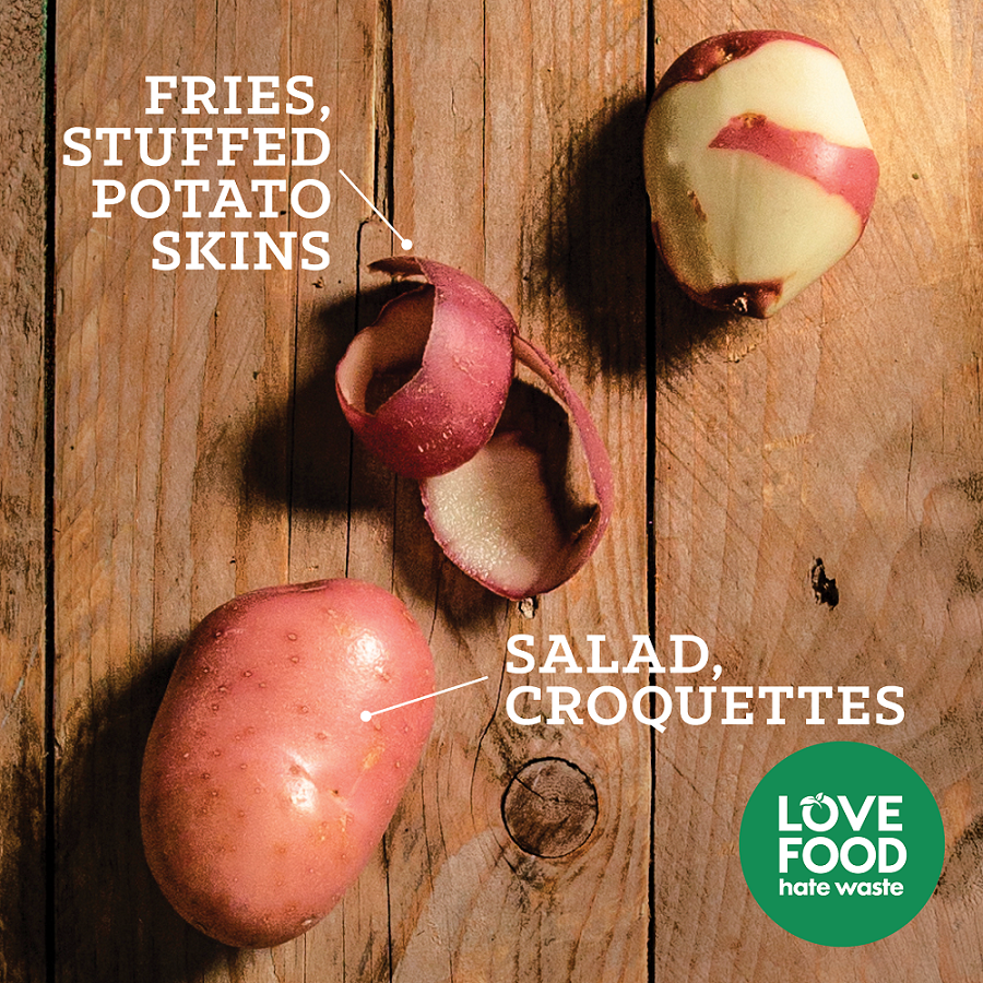 All Good Potatoes Image of two potatoes - one has been peeled