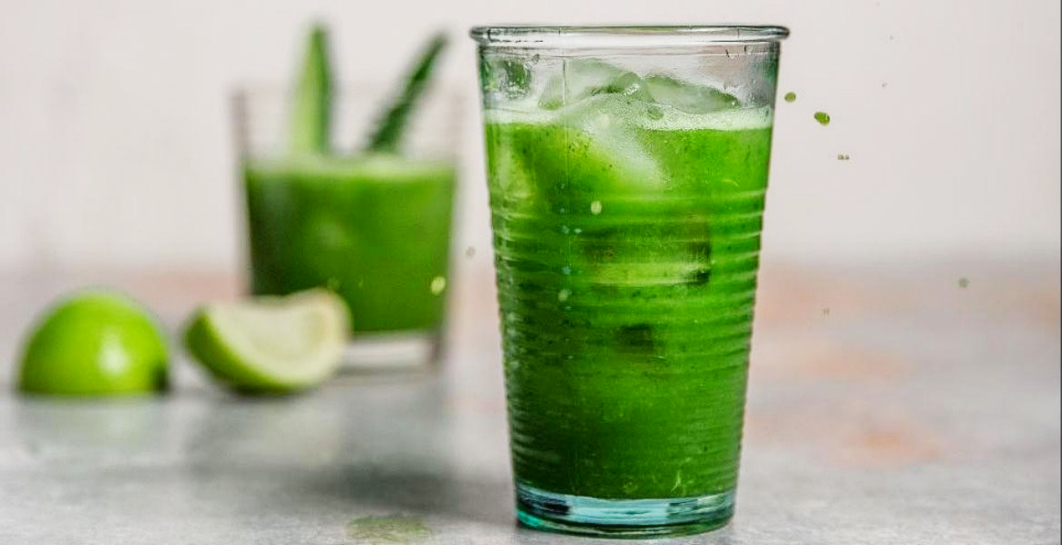 Green gut cleanser drink in a glass