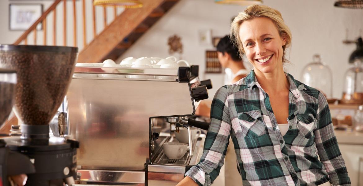 Woman working in a cafe