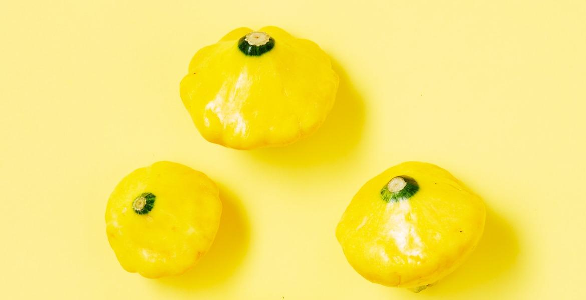 Three squash veg on a yellow background