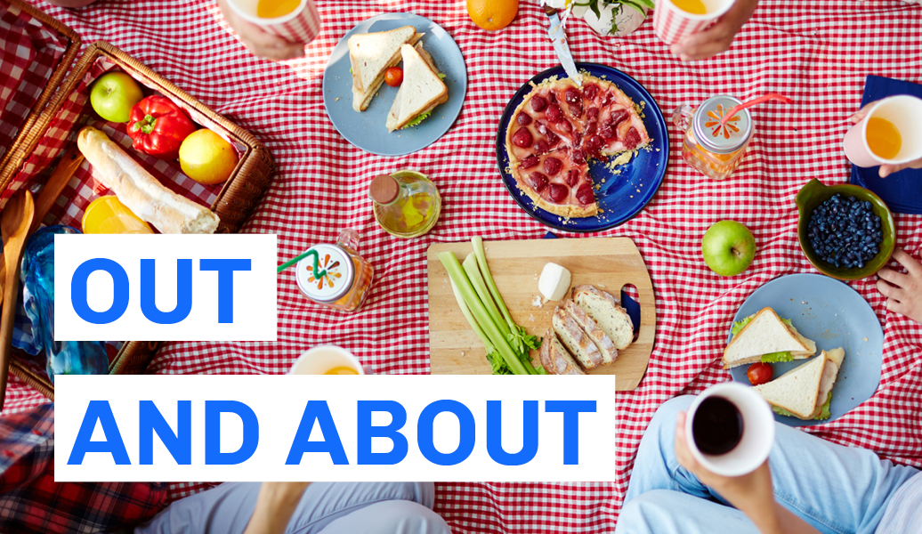 Birdseye view of picnic with food spread