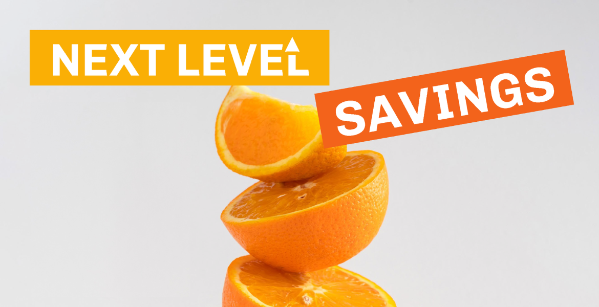 slices of oranges stacked on top of each other with title Nest Level Savings